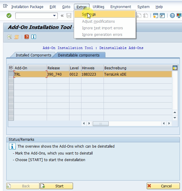 Список для удаления Add-On