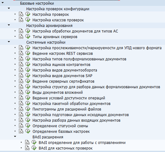 Базовые настройки SPRO-дерева настроек